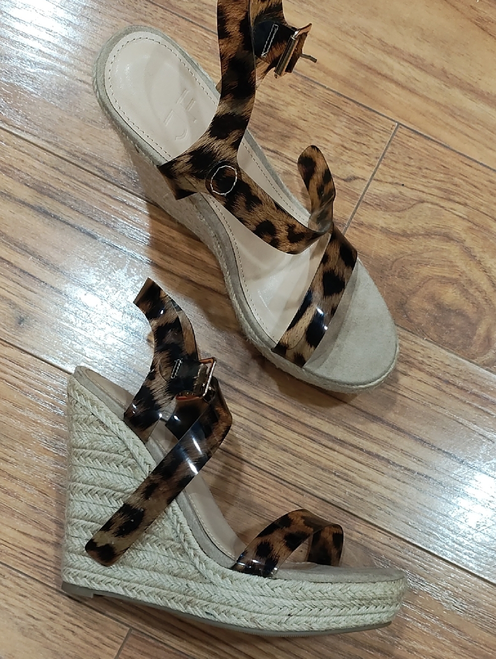 Source Unknown Leopard Print Wedge Sandals - Brown/Black